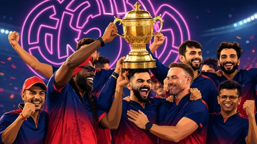 IPL champions lifting the trophy under stadium lights